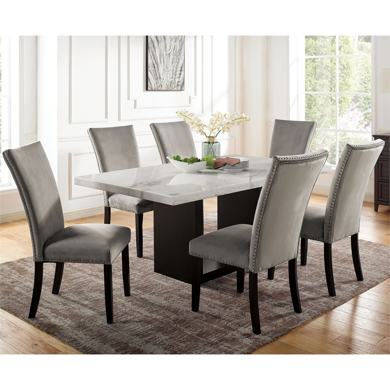 Furniture of America Imagin Wood 7-Piece Dining Table Set in Light Gray