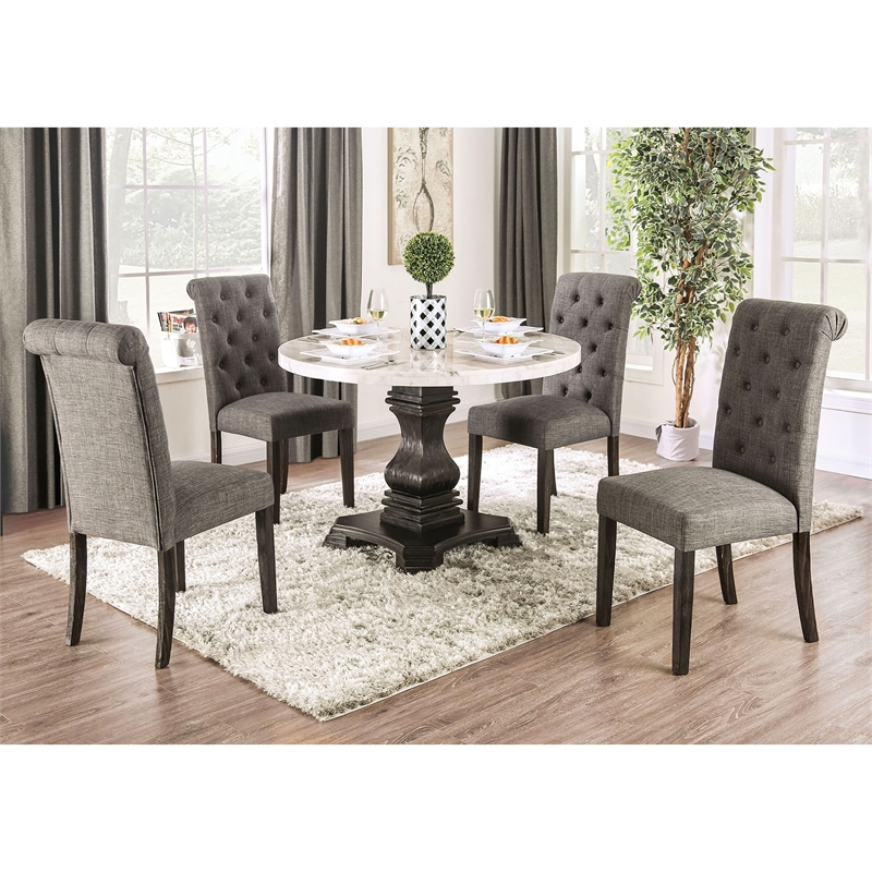 Furniture of America Rossas Wood 5-Piece Round Dining Table Set in Gray