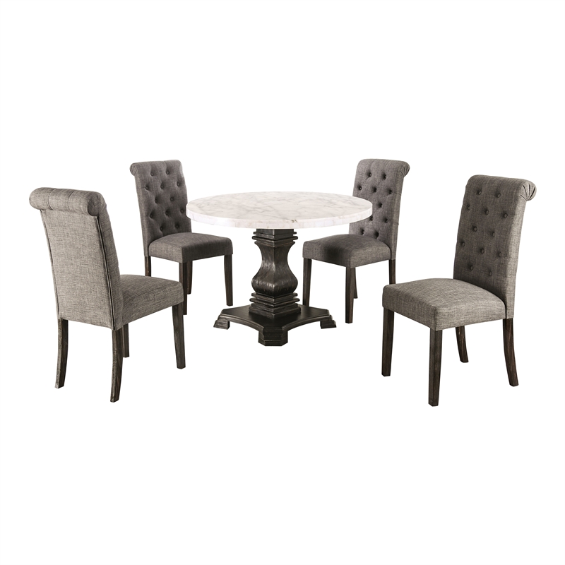 Furniture of America Rossas Wood 5-Piece Round Dining Table Set in Gray
