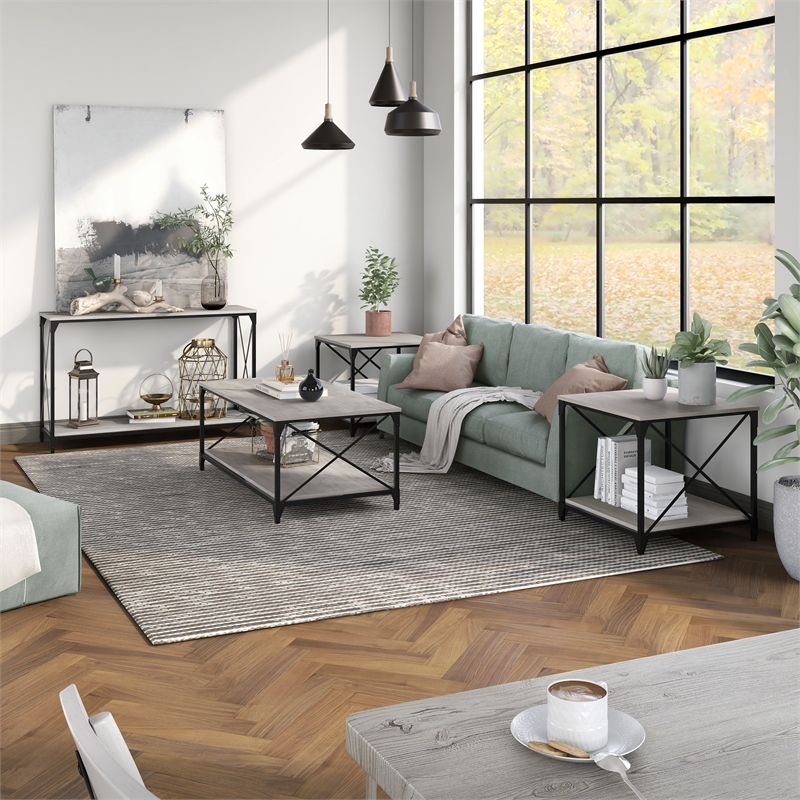 Furniture of America Clarissa Metal 4-Piece Coffee Table Set in Gray