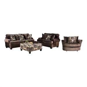furniture of america sheryl microfiber 4-piece sofa set with ottoman in brown