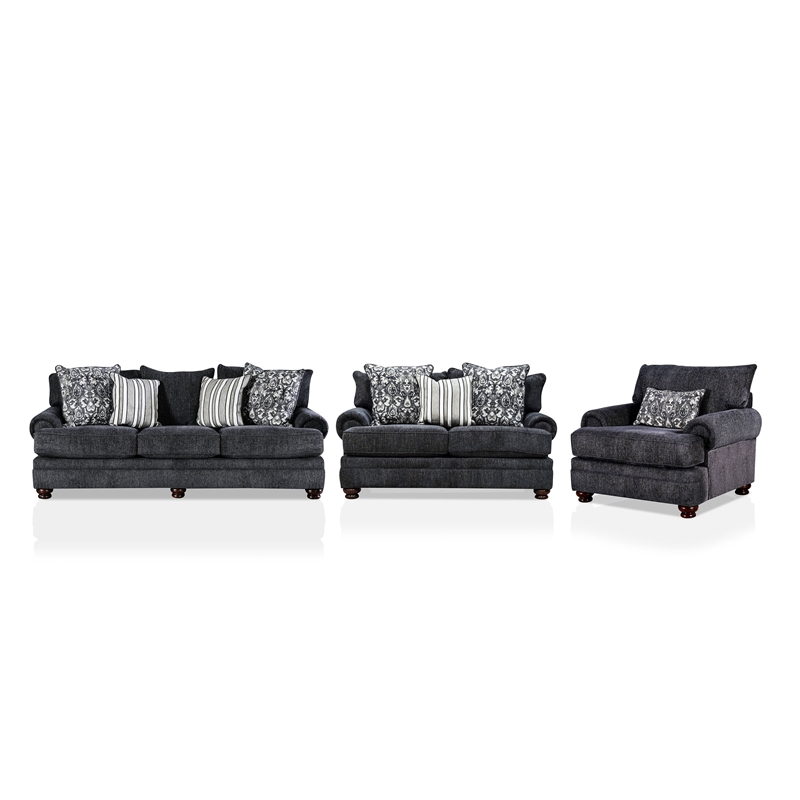Furniture of America Impacta Transitional Chenille 3Piece Sofa Set in
