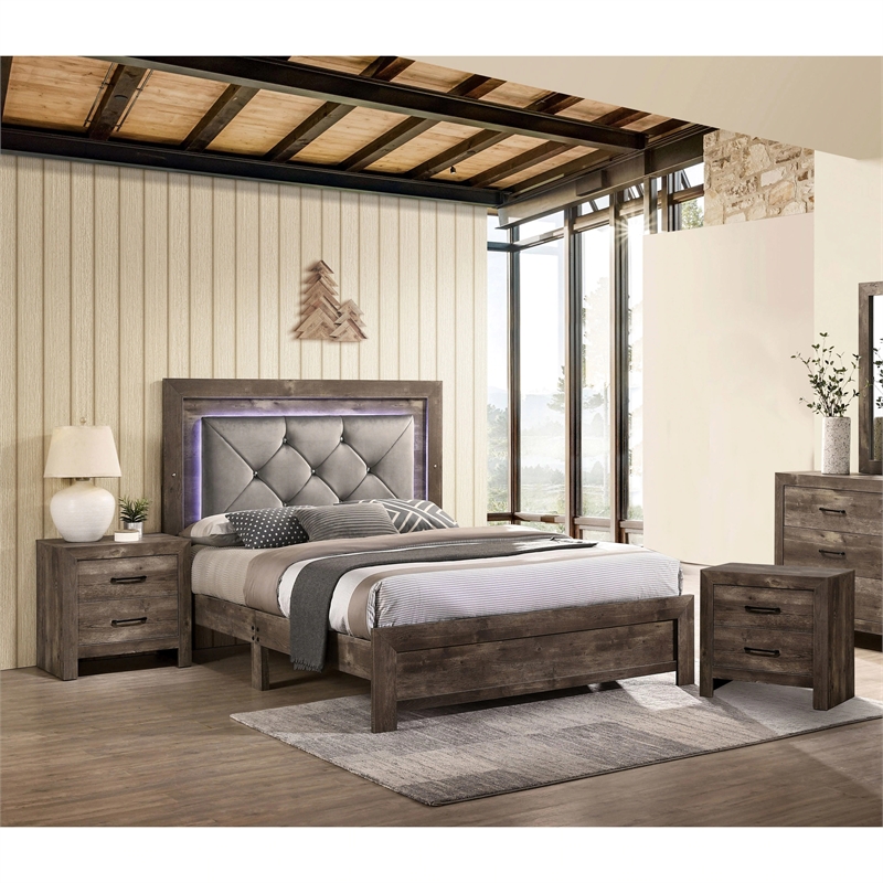 Foa Belleher Rustic 3 Piece Natural Wood Bedroom Set Queen 2 Nightstands