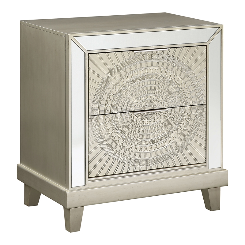 FOA Suie Glam 3-Piece Gold Champagne Wood Bedroom Set - King + 2 Nightstands