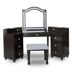 furniture of america laek glam wood 3-piece vanity set