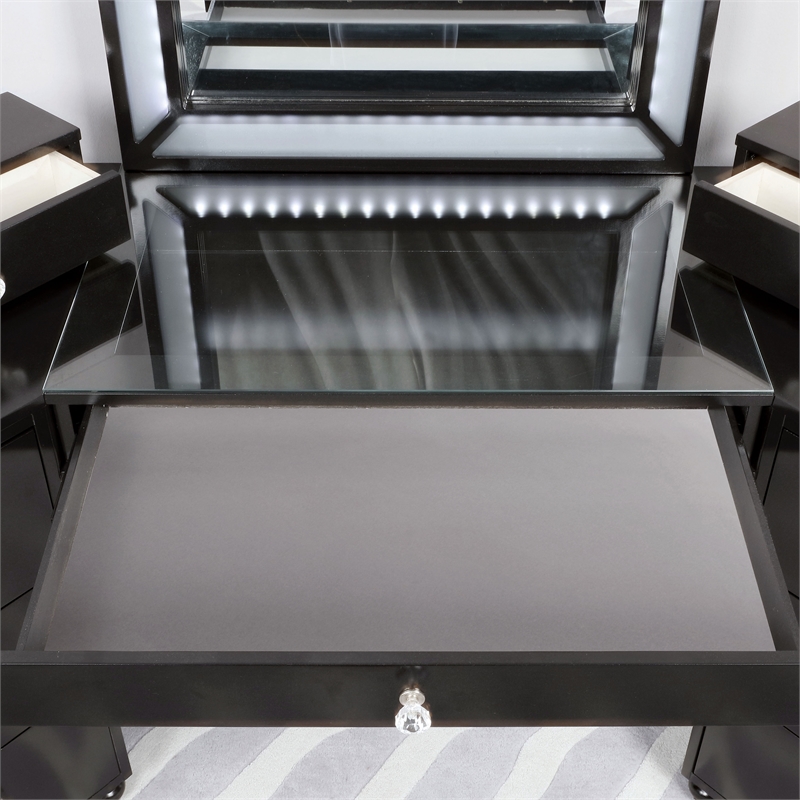 Furniture of America Laek Glam Wood 3-Piece Vanity Set in Obsidian Gray