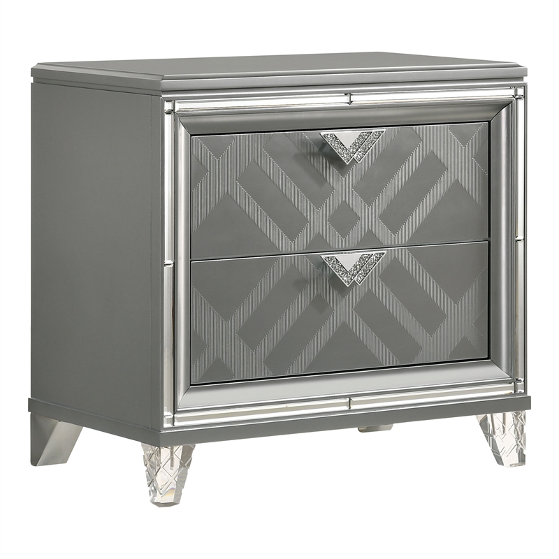 FOA Anaiya 5pc Silver Wood Bed Set - Queen + 2 Nightstands + Dresser + Mirror