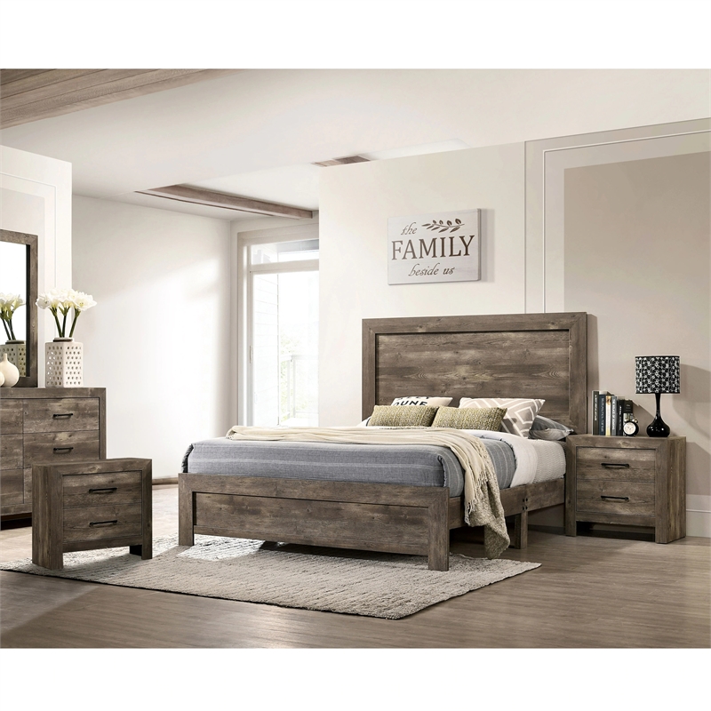 FOA Shoreview Rustic 3-Piece Natural Wood Bedroom Set - King + 2 Nightstands