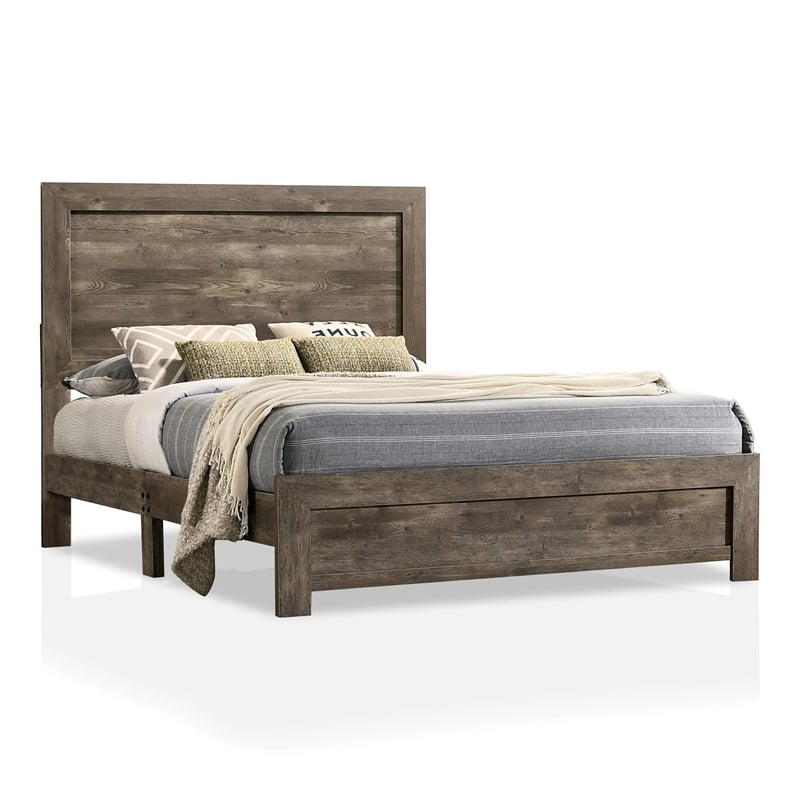 FOA Shoreview 5pc Natural Wood Bed Set - King+2 Nightstands+Dresser+Mirror