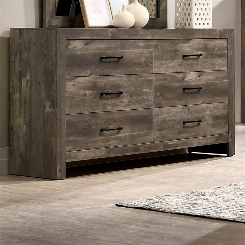FOA Shoreview 5pc Natural Wood Bed Set - King+2 Nightstands+Dresser+Mirror