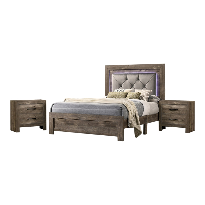 FOA Belleher Rustic 3-Piece Natural Wood Bedroom Set - Cal King + 2 ...