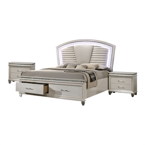 FOA Plumley 3-Piece White Wood Bedroom Set - Queen + 2 Nightstands
