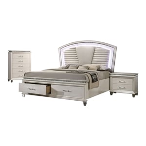 FOA Plumley 3-Piece White Wood Bedroom Set - Queen + Nightstand + Chest