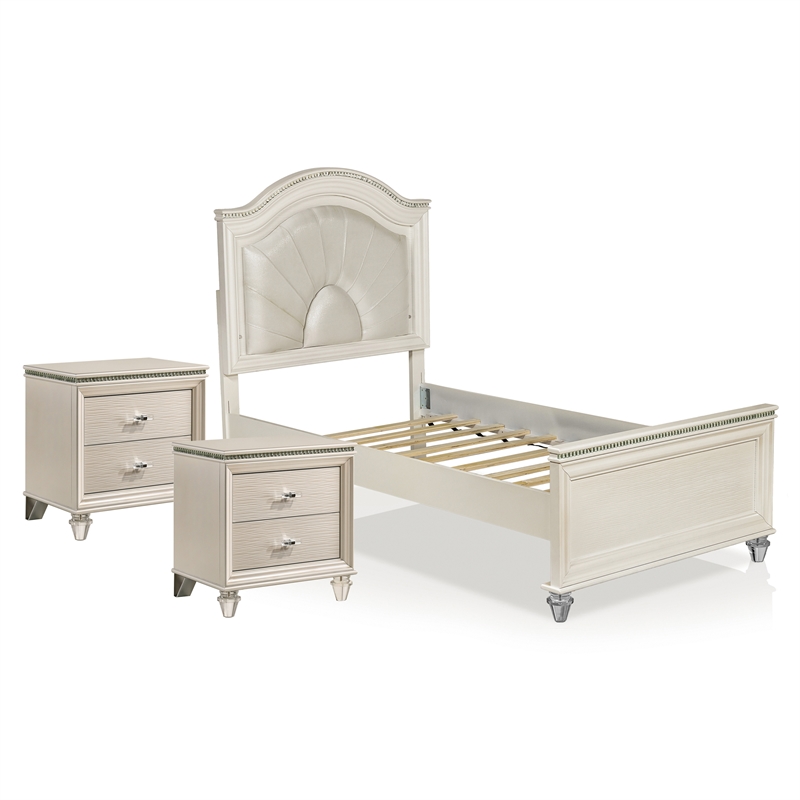 FOA Devado Contemporary 3-Piece White Wood Bedroom Set - Full + 2 Nightstands