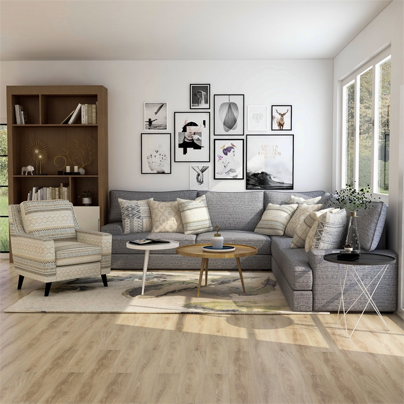 Furniture of America Maviss Transitional Chenille Upholstered Sectional in Gray