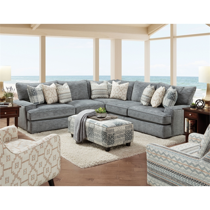 Furniture of America Maviss Transitional Chenille Upholstered Sectional in Gray