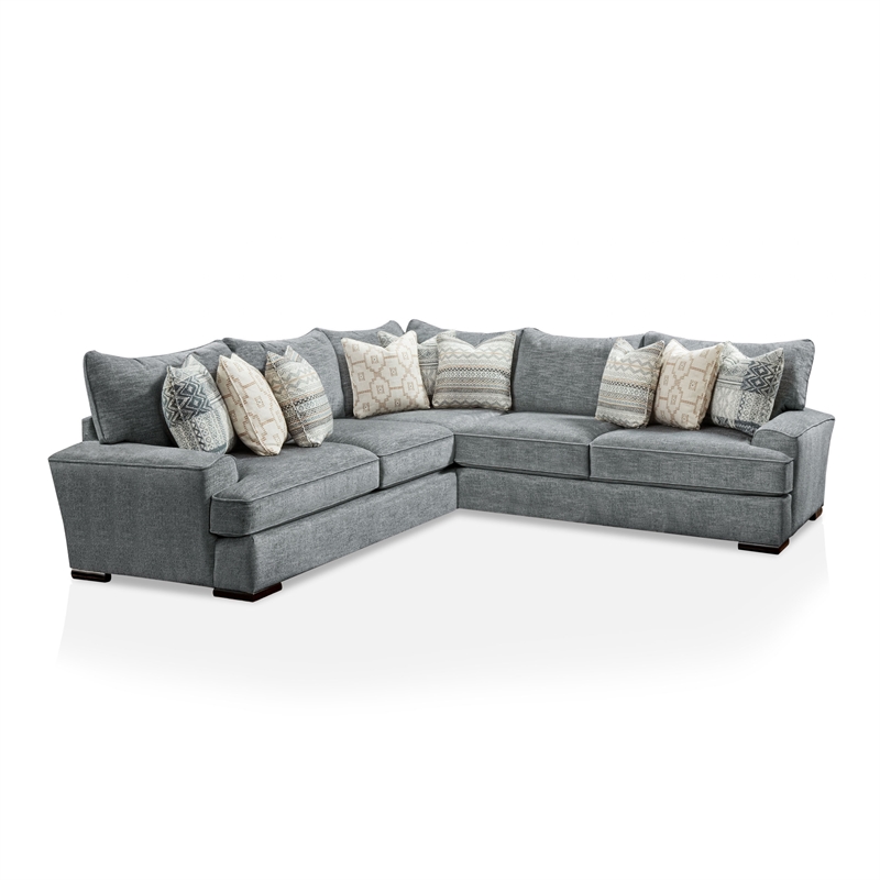 Furniture of America Maviss Transitional Chenille Upholstered Sectional in Gray