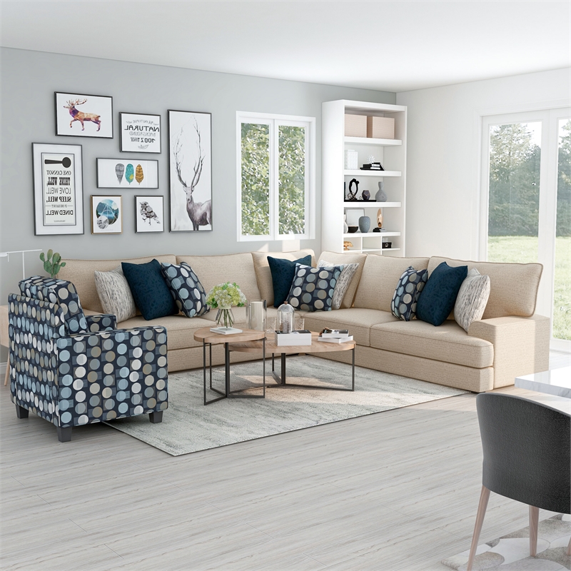 Furniture of America Maviss Transitional Chenille Upholstered Sectional in Tan