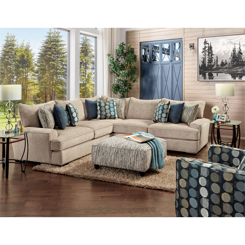 Furniture of America Maviss Transitional Chenille Upholstered Sectional in Tan