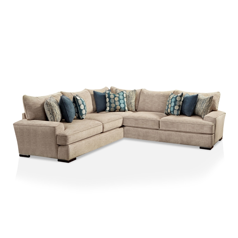 Furniture of America Maviss Transitional Chenille Upholstered Sectional in Tan