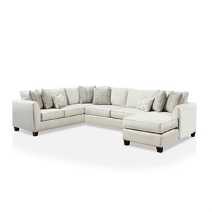 furniture of america kastra transitional chenille j-shape sectional in ivory