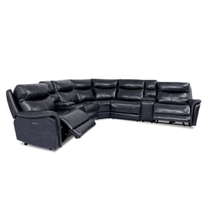Furniture of America Crawe Transitional Leather Reclining Sectional in Dark Navy