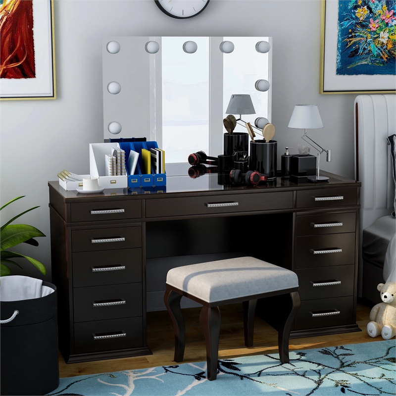 Furniture of America Fornya Wood 3Piece Vanity Set with Stool in