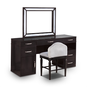 furniture of america lund glam wood 3-piece vanity set with led