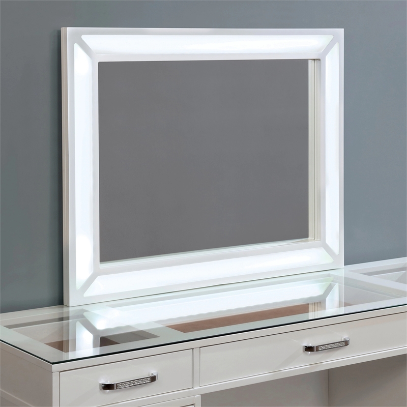 Furniture of America Lund Glam Wood 3-Piece Vanity Set with LED in White