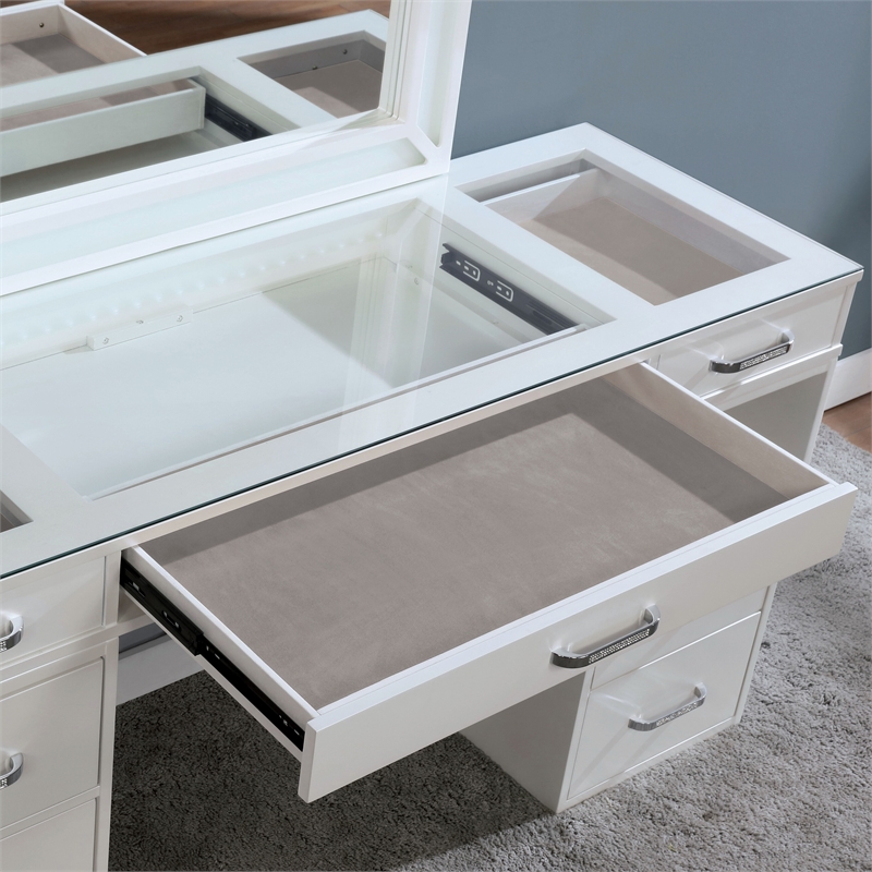 Furniture of America Lund Glam Wood 3-Piece Vanity Set with LED in White