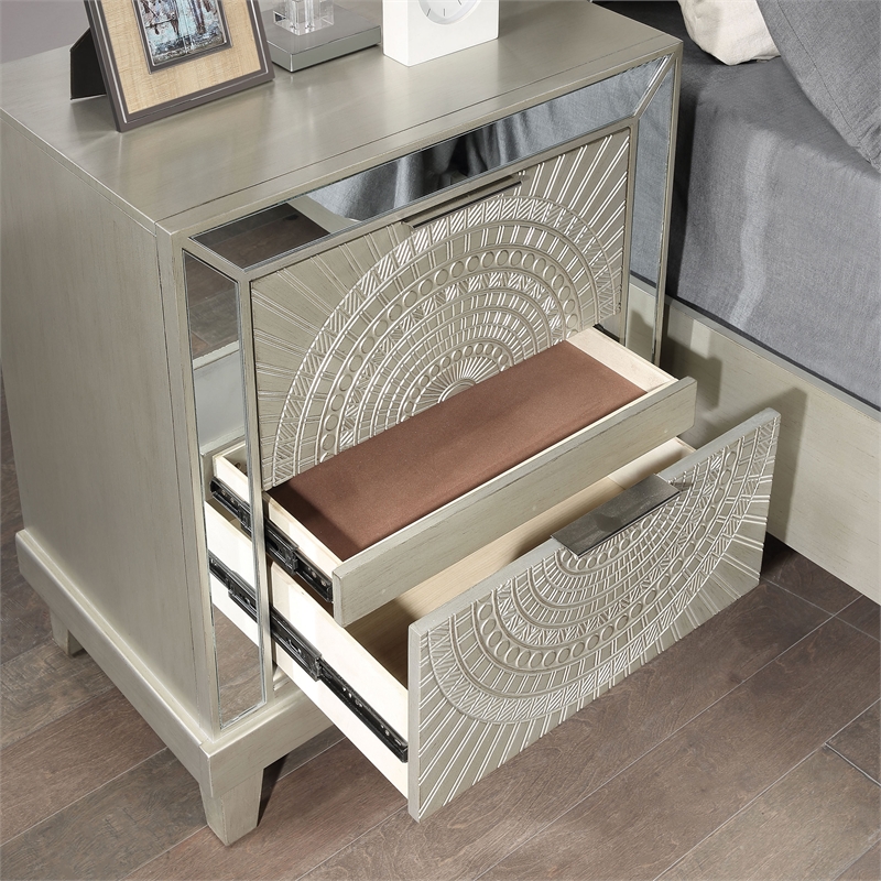 FOA Suie Glam 3-Piece Gold Champagne Wood Bedroom Set - Queen + 2 Nightstands