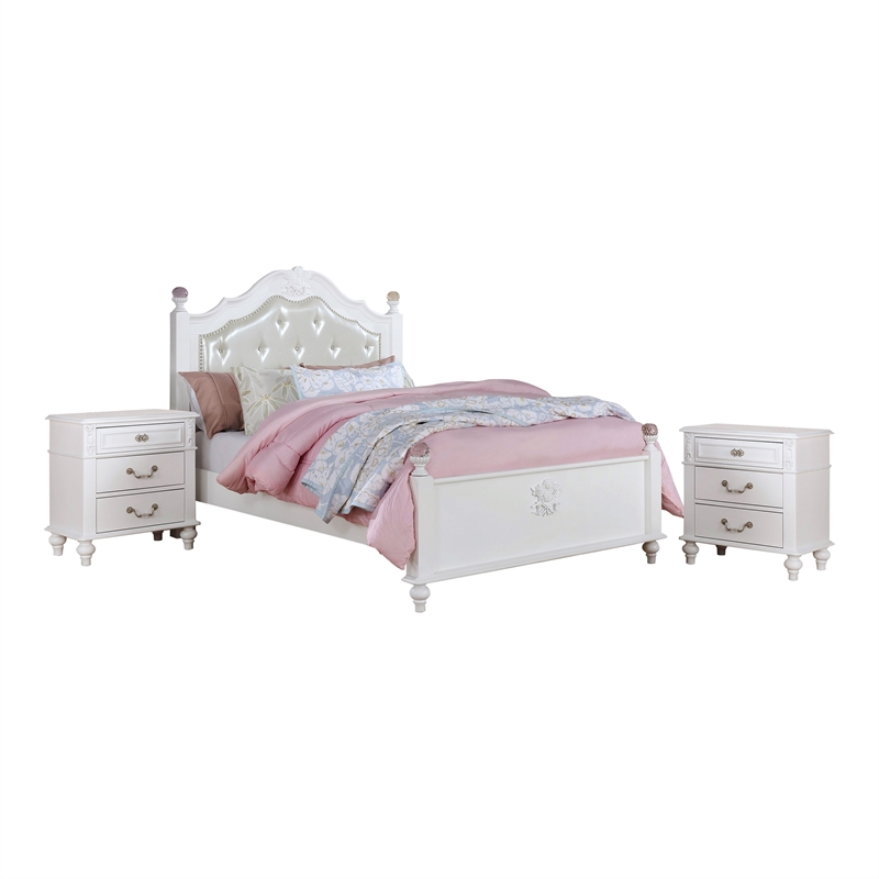 Furniture of America Mondu 3-Piece White Wood Bedroom Set - Full + 2 Nightstands