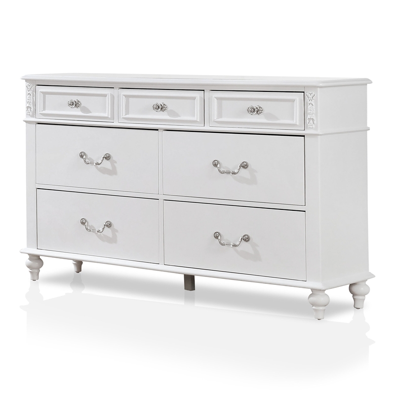 FOA Mondu 5pc White Wood Bedroom Set - Full + 2 Nightstands + Dresser + Mirror