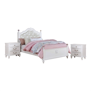 furniture of america mondu 3-piece white wood bedroom set 2 nightstands
