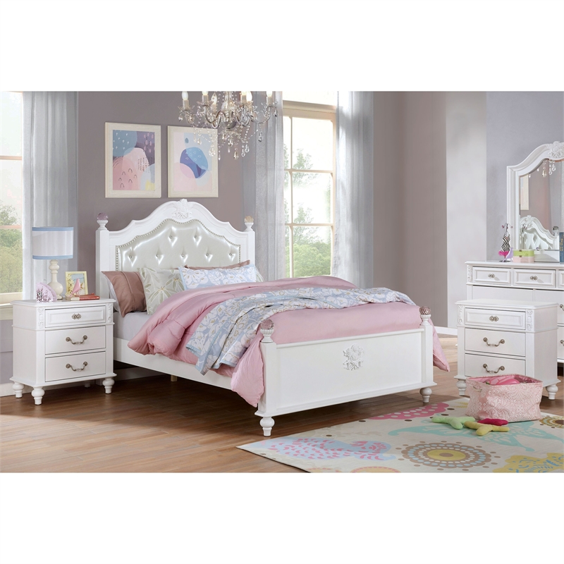 Furniture of America Mondu 3-Piece White Wood Bedroom Set - Twin + 2 Nightstands