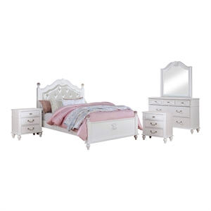 foa mondu 5pc white wood bedroom set 2 nightstands + dresser + mirror