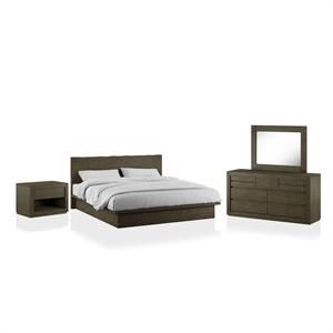 foa camile 4pc walnut wood bed set - king + nightstand + dresser + mirror