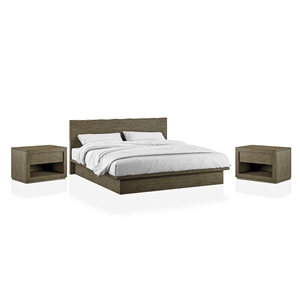 foa camile 3-piece walnut wood bedroom set - queen + 2 nightstands