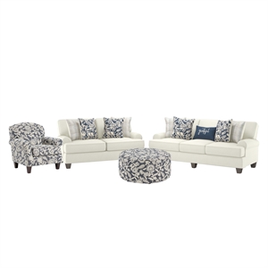 furniture of america vasili chenille ivory 4-piece sofa set with floral ottoman