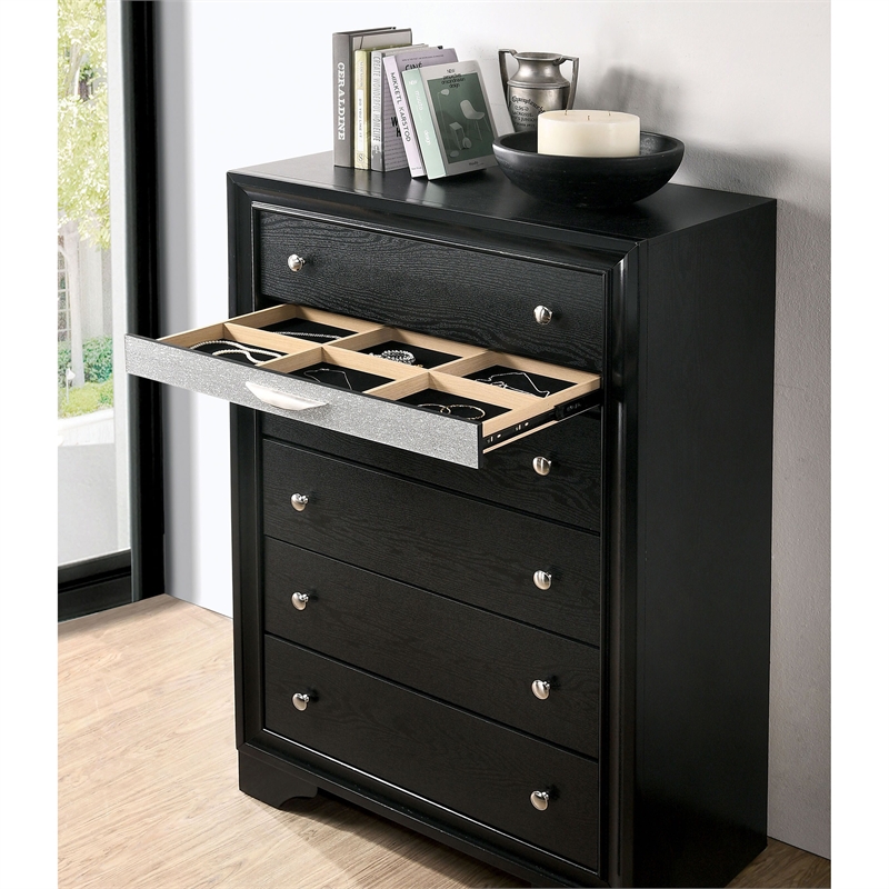 FOA Laren 3-Piece Black Wood Bedroom Set - King + Nightstand + Chest