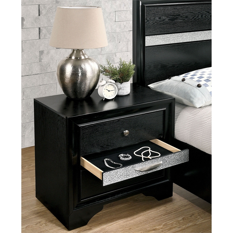 FOA Laren 3-Piece Black Wood Bedroom Set - King + Nightstand + Chest