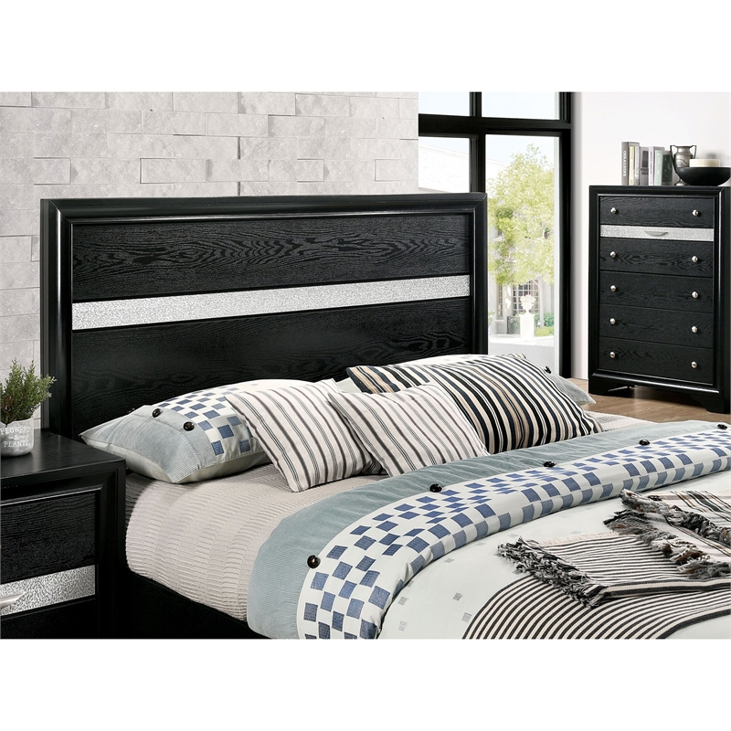 FOA Laren 3-Piece Black Wood Bedroom Set - King + Nightstand + Chest