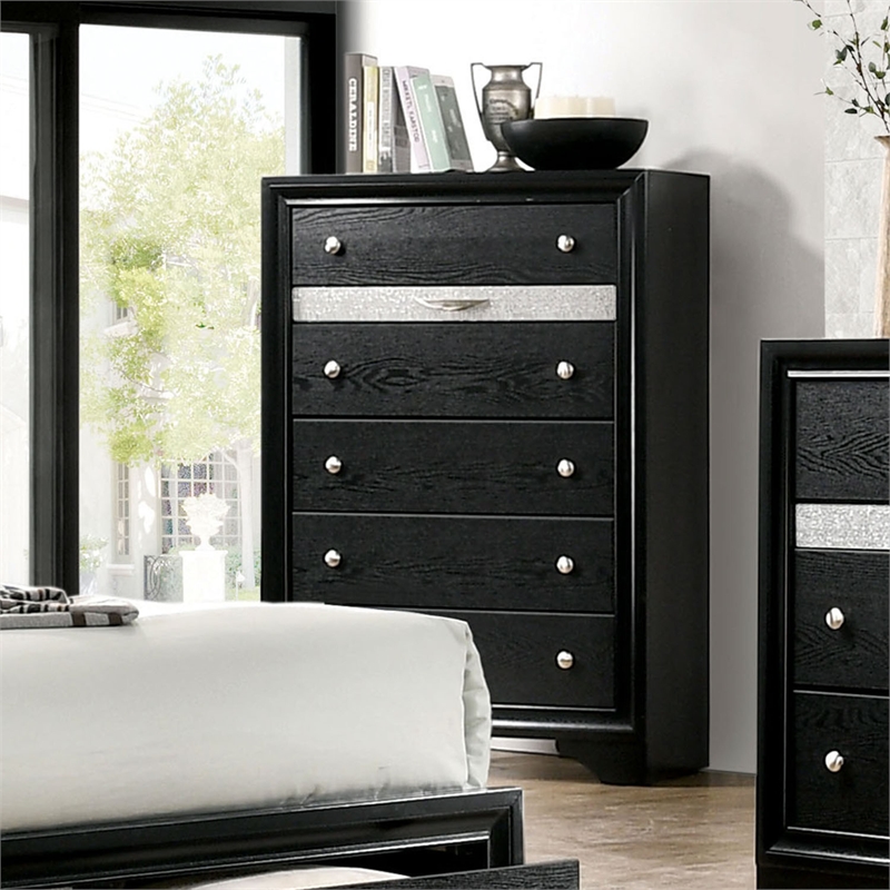 FOA Laren 3-Piece Black Wood Bedroom Set - King + Nightstand + Chest