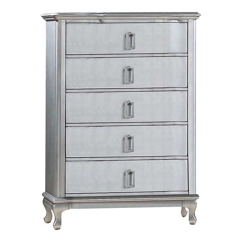 FOA Pappa Glam 3-Piece Silver Wood Bedroom Set - King + Nightstand + Chest