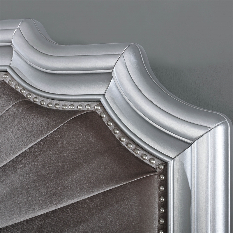 FOA Pappa Glam 3-Piece Silver Wood Bedroom Set - Queen + Nightstand + Chest