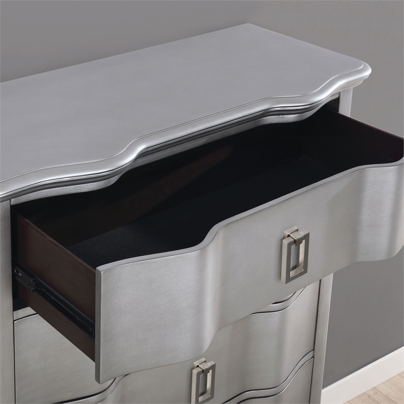 FOA Pappa Glam 3-Piece Silver Wood Bedroom Set - Queen + Nightstand + Chest