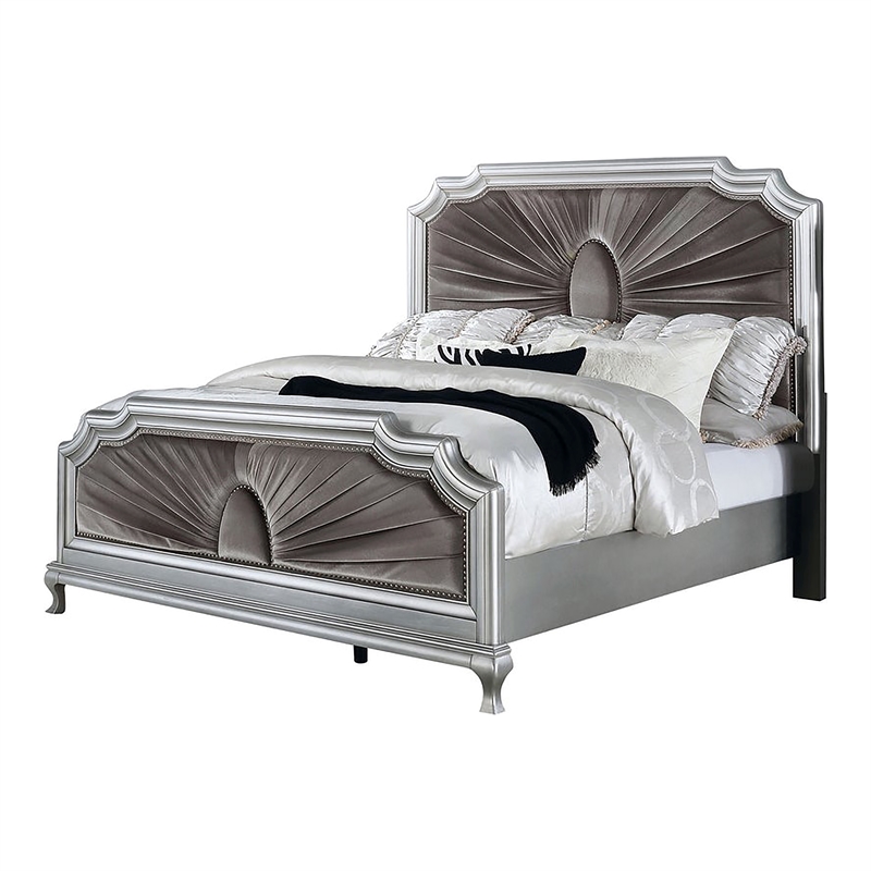 FOA Pappa Glam 3-Piece Silver Wood Bedroom Set - Queen + Nightstand + Chest