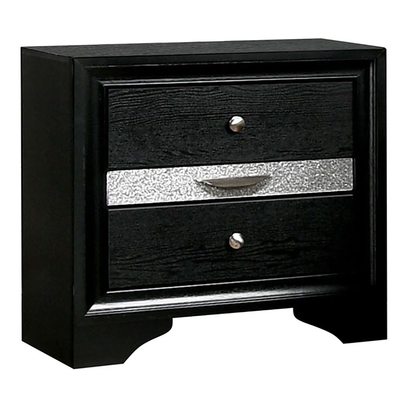 FOA Laren Contemporary 3-Piece Black Wood Bedroom Set - Queen + 2 Nightstands