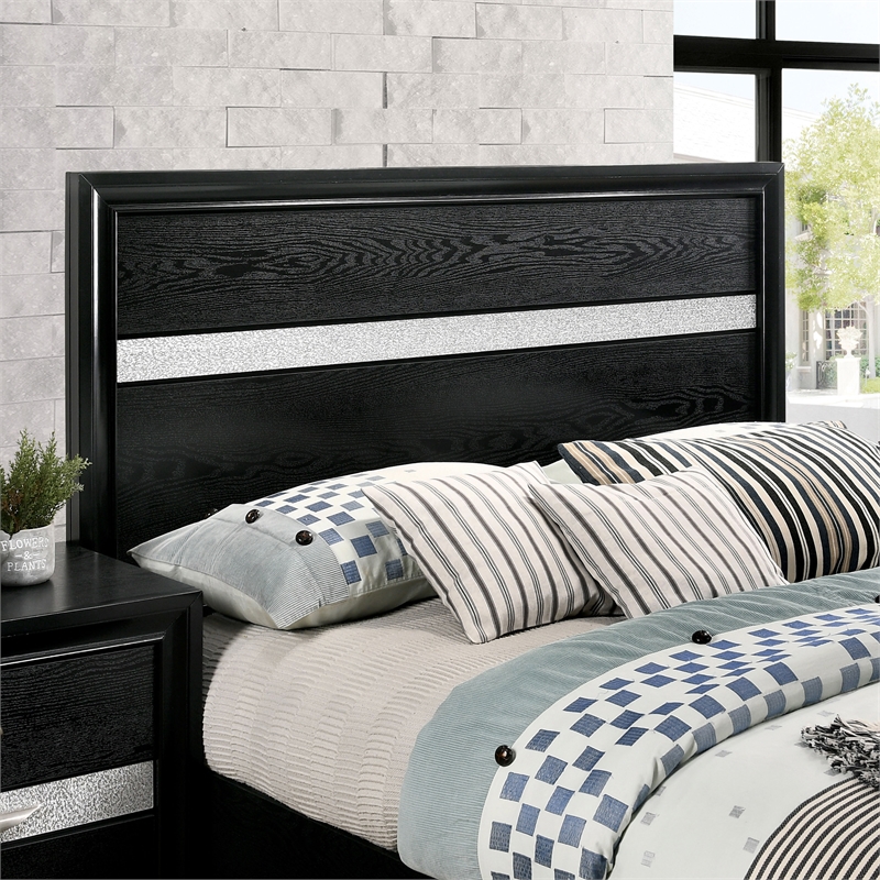 FOA Laren Contemporary 3-Piece Black Wood Bedroom Set - Queen + 2 Nightstands