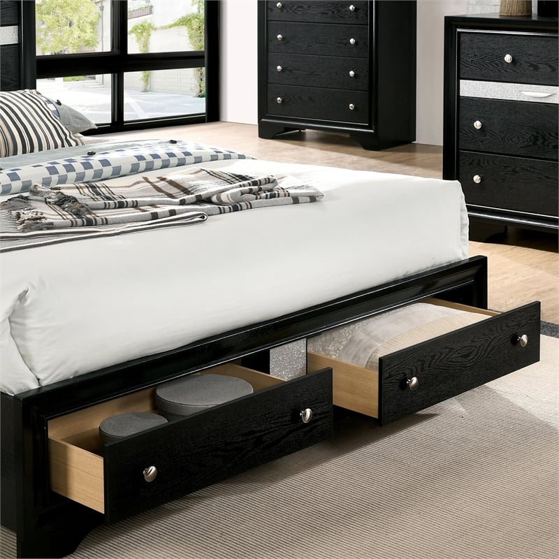 FOA Laren Contemporary 3-Piece Black Wood Bedroom Set - Queen + 2 Nightstands